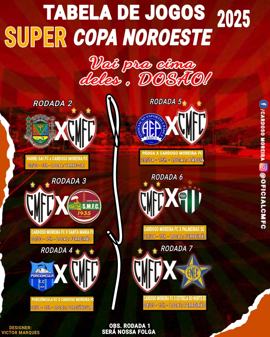 CARDOSO MOREIRA F.C. CONHECE SEUS EDVERSÁRIOS DA SUPER COPA NOROESTE